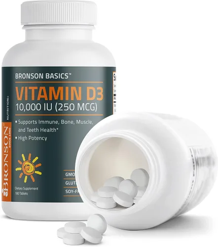 Vista 5 de Bronson Vitamina D3 10,000 UI (250 MCG) para función muscular saludable y apoyo inmunológico, sin OGM, 180 tabletas