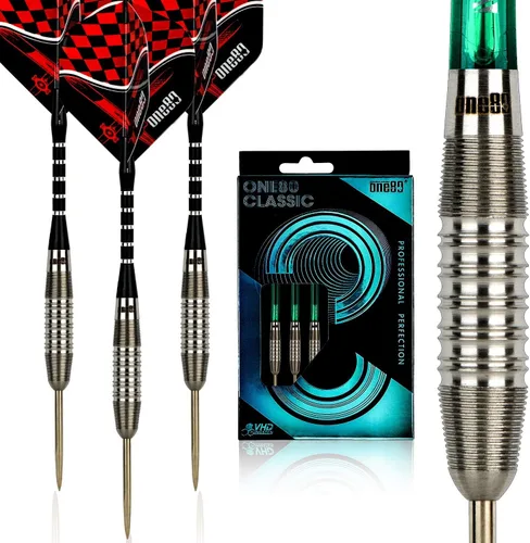 Vista 11 de ONE80 - Dardo de punta de acero profesional de tungsteno 90% VHD, estilo barril con vuelos extra, ejes y sacapuntas, caja de regalo con empaque