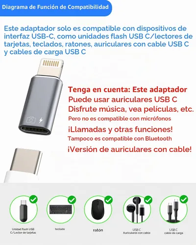 Vista 2 de Adaptador OTG para iPhone (paquete de 2) Dongle de auriculares USB C hembra a Lightning Macho, cargador convertidor de sincronización de datos