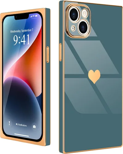 Vista 52 de Compatible con iPhone 12 Funda Rectangular Bonita Chapado Dorado Lujo Corazón de Amor Funda de Teléfono para Mujeres Niñas A Prueba de Golpes