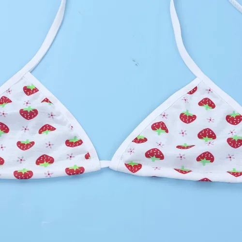 Vista 5 de QinCiao - Conjunto de lencería japonesa con estampado de fresa para mujer