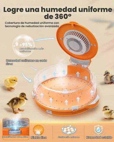 Vista 3 de Incubadora de 15 huevos con recarga lateral de agua, control automático de humedad, girador automático de huevos, temperatura ajustable, vela
