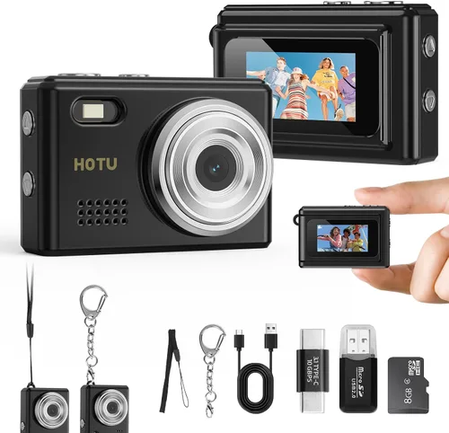 Vista 15 de Cámara Digital Mini HOTU, Cámara Llavero 1080P HD con Lente de 2MP, Flash, Grabación de Vídeo, Tarjeta de 32G Incluida, Cámara Retro Portátil y Beige