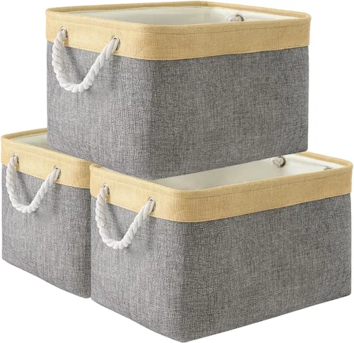 Vista 60 de TheWarmHome Contenedores de almacenamiento para estantes, tamaño mediano, 3 unidades, 13.8 pulgadas de largo x 9.8 pulgadas de ancho x 6.7 pulgadas