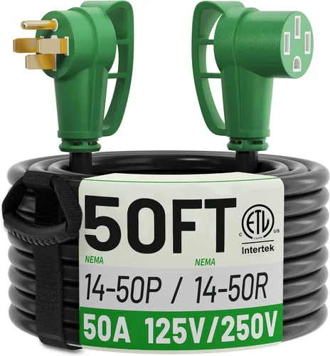 Vista 17 de POWGRN NEMA 14-50P a NEMA 14-50R Cable de extensión de 50 amperios para RV/EV de 6 pies al aire libre con mango de agarre, cable de alimentación