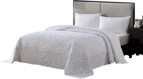 Vista 10 de Beatrice Home Fashions Colcha de chenilla para anillo de boda, matrimonial, marfil + 2 fundas de almohada de chenilla para anillos de boda