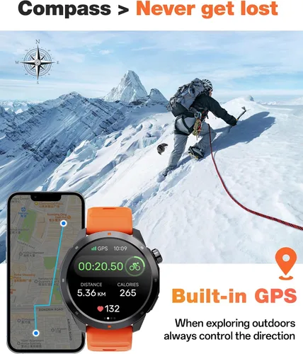 Vista 6 de AOLON Reloj inteligente GPS para hombre, 1.43 pulgadas AMOLED Smartwatch con brújula/barómetro/altímetro, monitor de frecuencia cardíaca/sueño, 30M