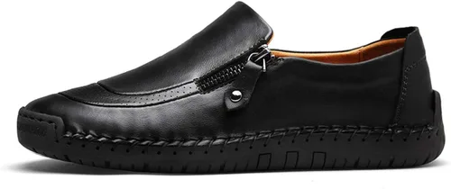 Vista 2 de Qiucdzi Zapatos cómodos de cuero para hombre, con costuras a mano, antideslizantes, informales, mocasines, zapatos para barco, Transparente