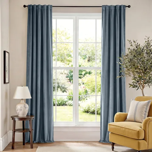Vista 134 de Lazzzy Cortinas opacas de terciopelo beige de 84 pulgadas de largo con aislamiento térmico para oscurecer la habitación, cortinas forradas de lujo