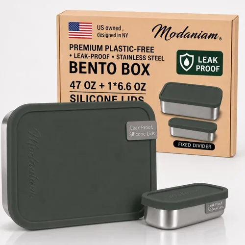 Vista 13 de Lonchera de acero inoxidable a prueba de fugas de 27 onzas, contenedores de almuerzo de acero inoxidable, caja Bento, recipientes de metal para Negro