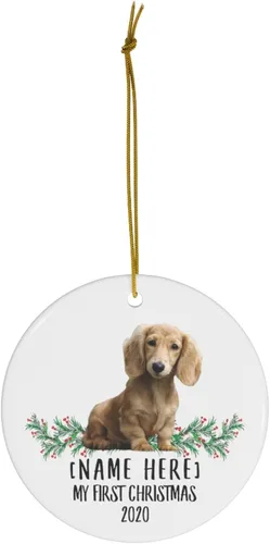 Vista 2 de Nombre personalizado Año salchicha crema Año Nuevo 2026 Decoraciones Regalos Primero 2025 Adornos de árbol de Navidad círculo de cerámica