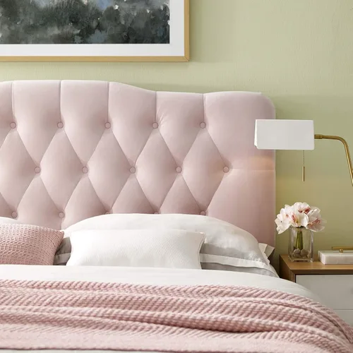 Vista 5 de Modway Annabel - Cabecero de terciopelo con estilo capitoné de diamantes para cama individual en color rosa