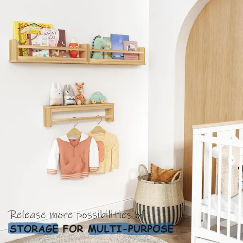 Vista 2 de Harwaya Estantería de pared de madera natural para dormitorio de niños, juego de 3, estantes flotantes de madera de 24 pulgadas para habitación