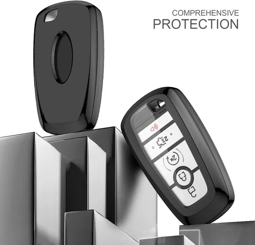 Vista 5 de ELOHEI para Ford Funda para Llavero, Funda Protectora Blanda de TPU para Llavero para Ford Fusion F150 F250 F350 F450 F550 Edge Explorer Escape Negro