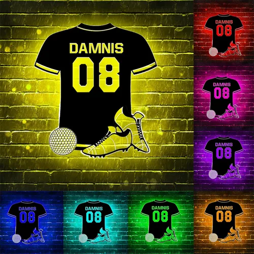 Vista 8 de Letrero de metal de béisbol personalizado con luz LED, nombre de camiseta de béisbol personalizable, número, decoración de pared, regalo para casco