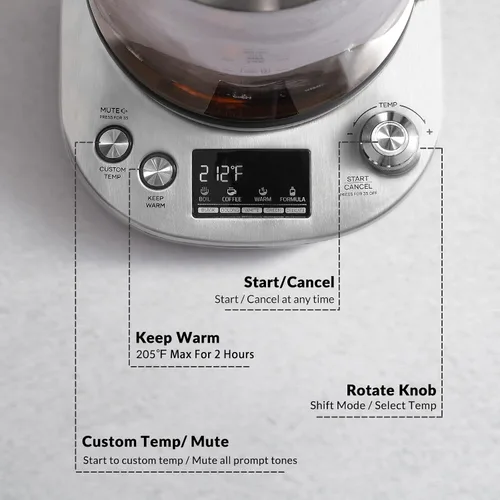 Vista 5 de Mecity Hervidor de té eléctrico con infusor extraíble, 9 programas de preparación preestablecidos, control de temperatura, 2 horas para mantener