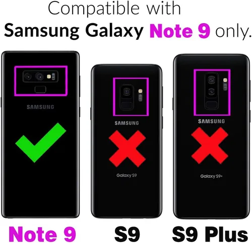 Vista 2 de Funda tipo cartera de piel verde para Samsung Galaxy Note 9 con protector de vidrio templado, tarjetero y función atril
