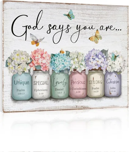Vista 16 de Dios Dice Que Eres Arte de Pared: Arte de Pared con Versículo Bíblico Cristiano Inspiracional, Escritura Religiosa, Regalos de Aliento para Mujeres