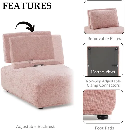 Vista 7 de Furniture of America Tatiana Modern Boucle - Sofá modular de 2 plazas con respaldo ajustable para sala de estar, oficina, combinación libre Boucle