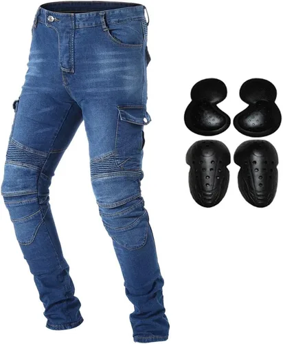 Vista 10 de Takuey Jeans de mezclilla para montar en motocicleta con protector de rodilla y cadera certificado CE