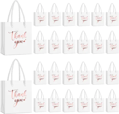 Vista 15 de Honoson - 60 mini bolsas de regalo de agradecimiento con asa a granel de 4 x 2.75 x 4.5 pulgadas, pequeña bolsa de papel de aluminio para envolver