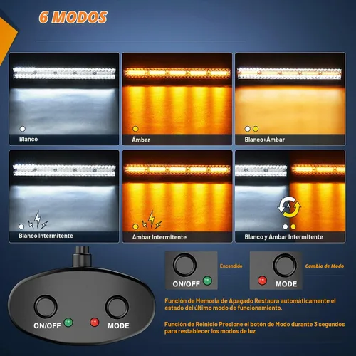 Vista 3 de Nilight Barra de luz LED de 22 pulgadas, 480 W, 2 módulos de luz de 4 pulgadas, 60 W, estroboscópico blanco ámbar, 6 modos, función de memoria Ámbar