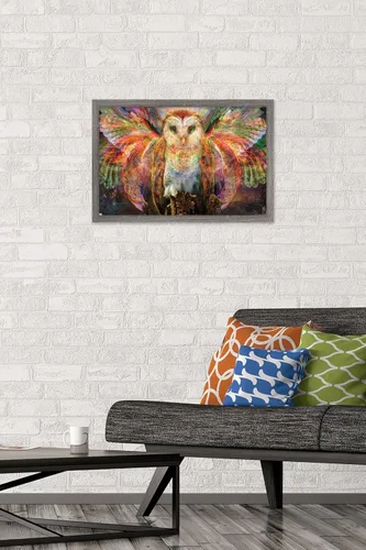 Vista 2 de Trends International Jumbie - Póster de pared de búho, 14.72 x 22.37 pulgadas, versión enmarcada de madera de granero
