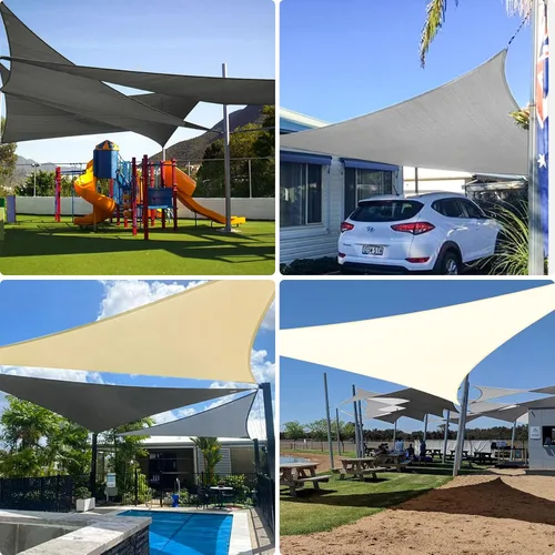 Vista 7 de Toldo tipo vela, triangular, color gris claro, resistente al 90% de los rayos UV, para patio al aire libre, jardín o patio trasero, impermeable