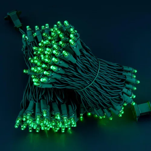 Vista 3 de Juego de 2 luces LED verdes de gran angular para Navidad, juego de 2 juegos de 100 luces LED de 0.197 in