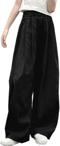 Vista 2 de SANGTREE Pantalones de pierna ancha para niñas y mujeres, ligeros, casuales, elásticos, de cintura alta, pierna recta, pantalones sueltos, 4 años