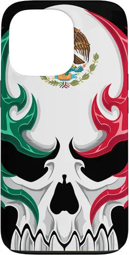 Vista 10 de Funda para iPhone 17 con diseño de bandera de México, diseño tribal de calavera mexicana