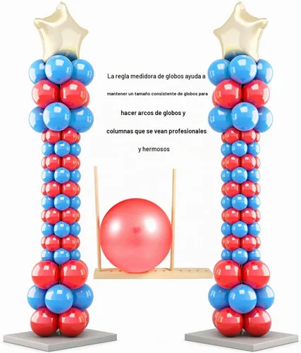 Vista 2 de Auihiay Regla de medición de globos de madera ajustable de 12 tamaños, herramienta de medición para decoraciones de globos, arcos, columnas