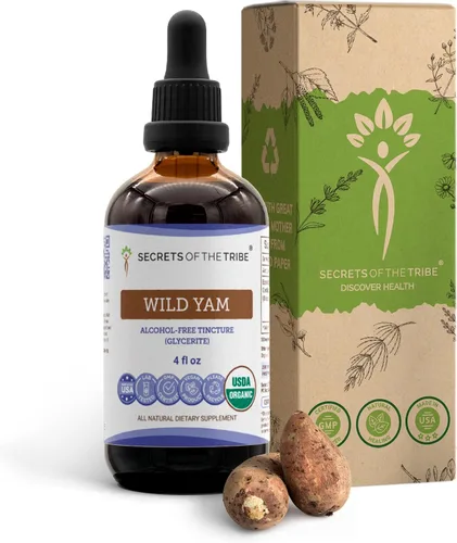 Vista 9 de Secrets of the Tribe Wild Yam Tintura orgánica sin alcohol USDA (glicerita) 695 mg de ñame silvestre cultivado responsablemente (Dioscorea Villosa)