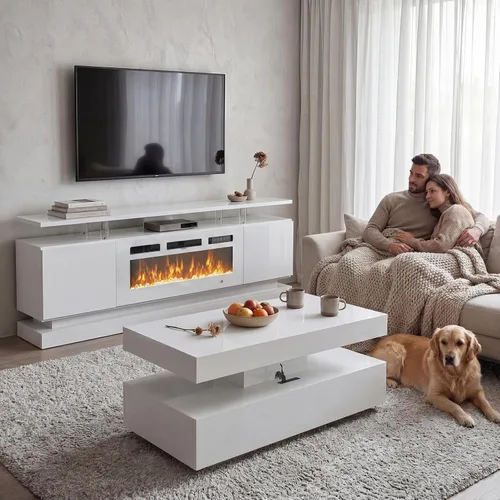 Vista 11 de 2 Piece Modern Table Set Includes 70" Fireplace TV Stand & 47" Coffee Table with Charging Station and USB Ports, for Living Room, Black