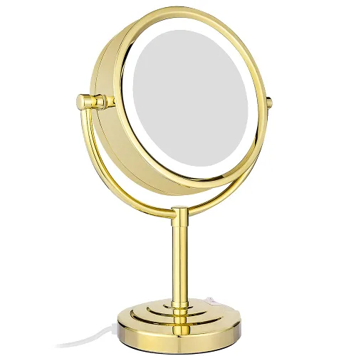 Vista 10 de GURUN Espejo de maquillaje con iluminación LED de 8.5 pulgadas con aumento de 10 aumentos de doble cara, con enchufe de acabado cromado M2208D