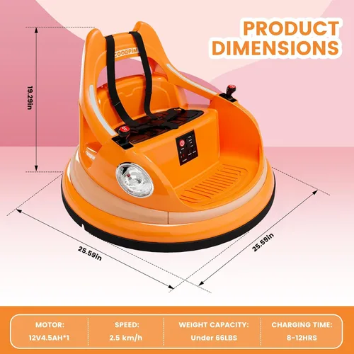 Vista 8 de 12V niños parachoques coche paseo en juguete con control remoto 360 Spin Naranja