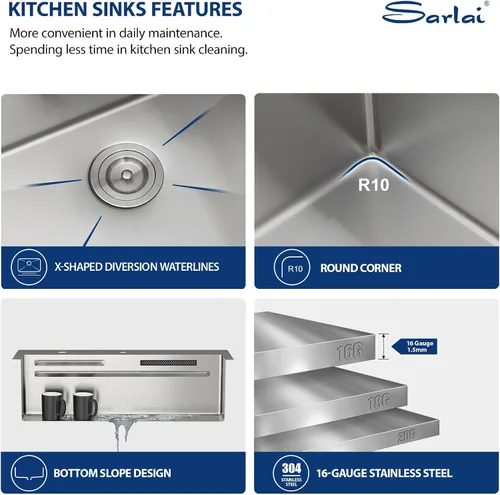 Vista 6 de Sarlai - Fregadero de cocina de cascada de 31 pulgadas, de montaje superior - 31x20 Fregadero de cocina con borde y estación de trabajo, de acero