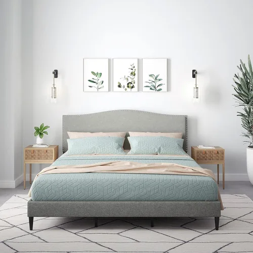 Vista 7 de Glenwillow Home Kameli - Base de cama tapizada con base de camello con ribete de clavos, base de colchón, no necesita somier, fácil montaje