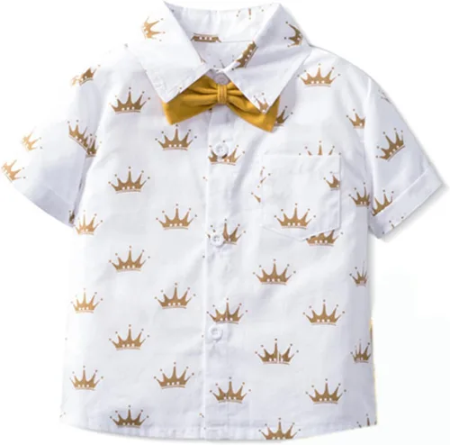 Vista 2 de Volunboy Conjunto de pantalón corto formal para bebé, traje de caballero de verano para niño, camisa con corbatín y pantalones cortos con tirantes