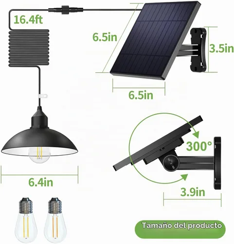 Vista 4 de Lightonight Luz Solar para Cobertizo Luz Colgante Exterior con Panel Solar de 4000mAh Cálida/Blanca Regulable con Control Remoto, Luz Colgante