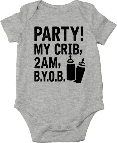 Vista 5 de AW Fashions ¡Party! My Crib, 2 AM, B.Y.O.B. - Body para bebé recién nacido, ropa para bebé niña o niño