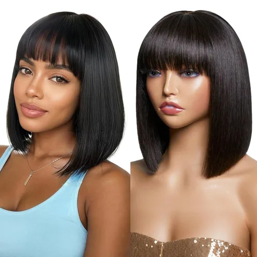 Vista 12 de Straight Human Hair Wigs with Bangs 180% Density 2x4 Lace Front Wigs with Bangs Closure Wear and Go Glueless Wigs 100% Brazilian Virgin Human Hair
