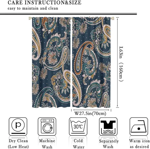 Vista 198 de Cortinas opacas con estampado de flores de cachemira, estampado de cachemira sobre fondo blanco, para decoración del hogar, cocina, restaurante