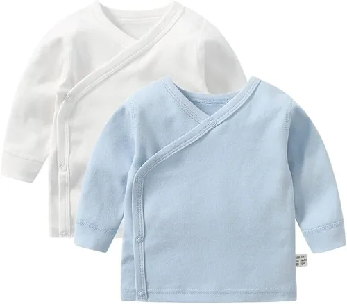 Vista 15 de HAOLUKI Baby Long Sleeve Side-snap Cotton Shirt Unisex Newborn Girls Boys Kimono Tee Shirts Top
