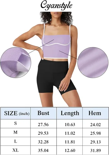 Vista 7 de Cyanstyle Brasier deportivo con tirantes delgados para mujer, cuello cuadrado, acolchado, para entrenamiento, fitness, camiseta corta sin mangas