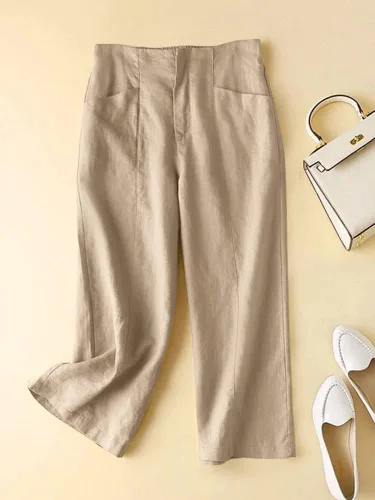 Vista 2 de ZANZEA Pantalones largos de algodón sueltos casuales para mujer, pierna ancha, elásticos, cintura alta, con botones, cómodos