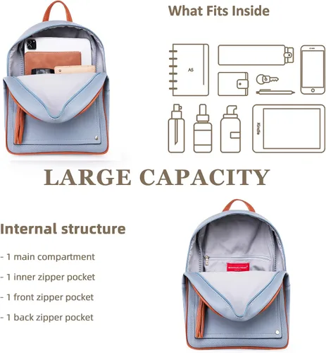 Vista 3 de Montana West Mochila pequeña para mujer, mochila antirrobo con cremallera segura y borla, Mochila azul y marrón, Classic
