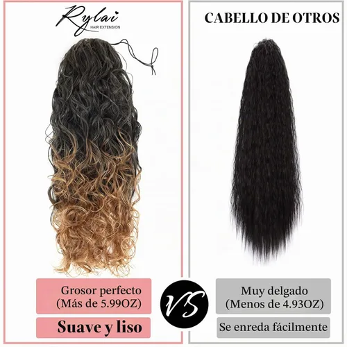 Vista 3 de Extensiones de cabello ombré 1B/27, cola de caballo para mujeres negras, extensiones de cola de caballo largas onduladas con cordón, extensiones