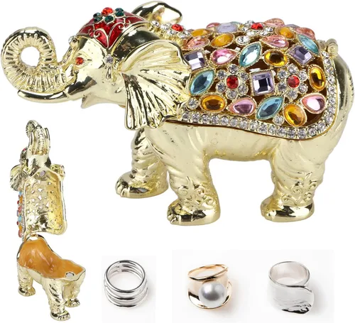 Vista 5 de DCQRY Caja de almacenamiento de joyería de elefante, portátil, figura de animal, caja de joyería decorativa, caja de regalo, caja organizadora
