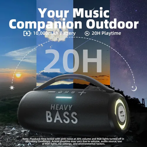 Vista 3 de Altavoces Bluetooth inalámbricos, altavoz portátil de 80 W máximo con graves profundos, tiempo de reproducción de 20 horas, IPX6 impermeable, doble